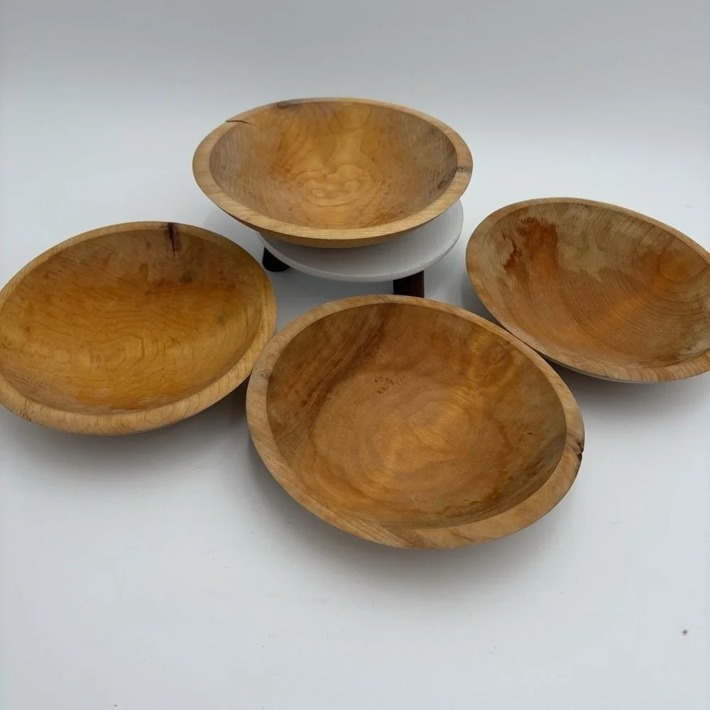 Handcarved Spalted Wooden Bowls‎ Oval Salad Set Of 4 Handcrafted MCM 7x8